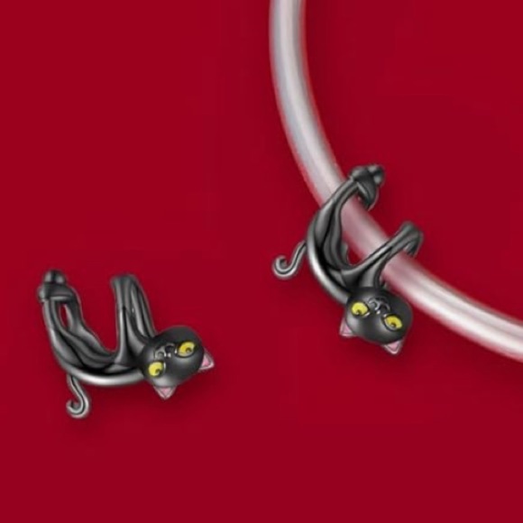 Black Kitty lover charm for Pandora bracelets sterling silver slide type - Picture 2 of 4